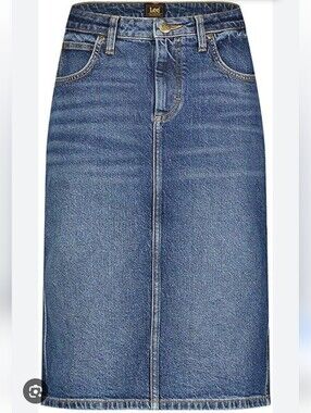 Lee Blue Denim Midi Skirt with Front Seam